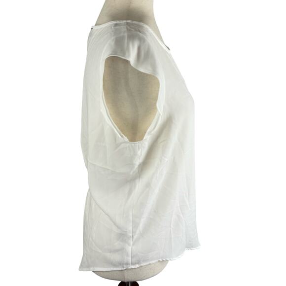 TAHARI ASL CAP SLEEVE PLEAT FRONT CAREER BLOUSE IN IVORY NWT WOMEN'S SIZE LARGE - Picture 8 of 16